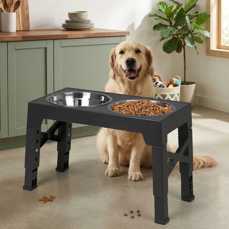 Adjustable Elevated Feeder Stand with Bowls for Dogs