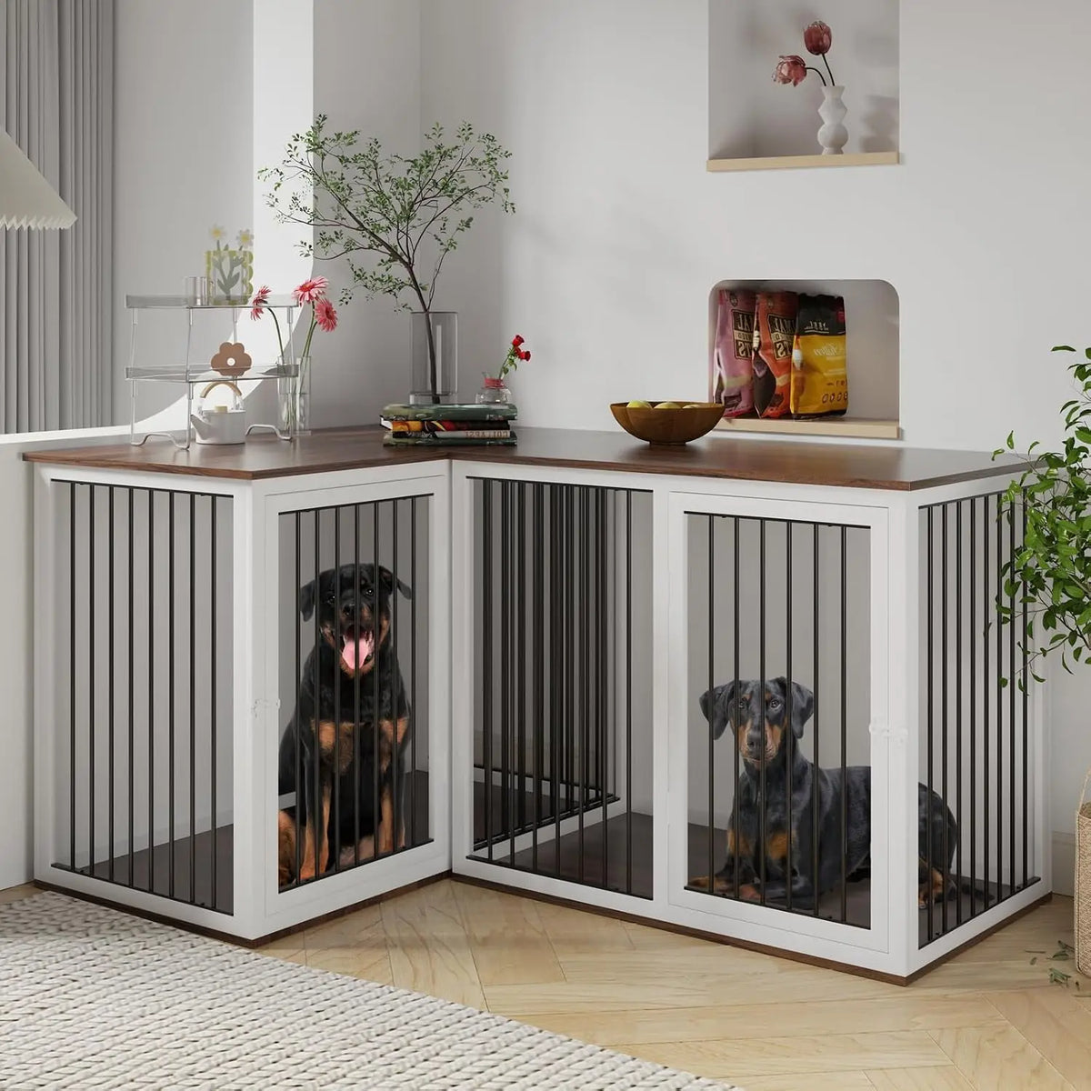 Large Double Dog Crate Furniture with Divider for Dogs