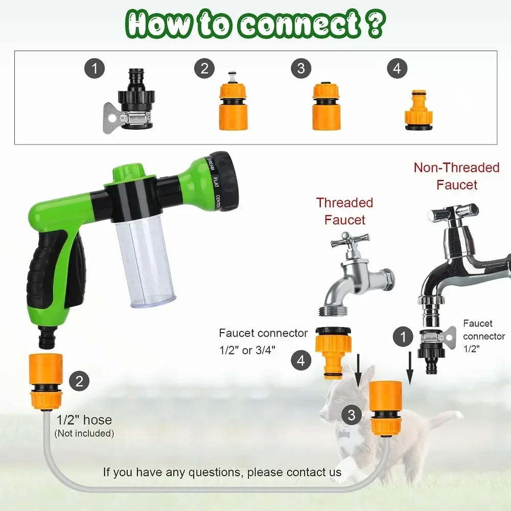 8 in 1 High Pressure Pet Shower Gun for Dogs and Cats