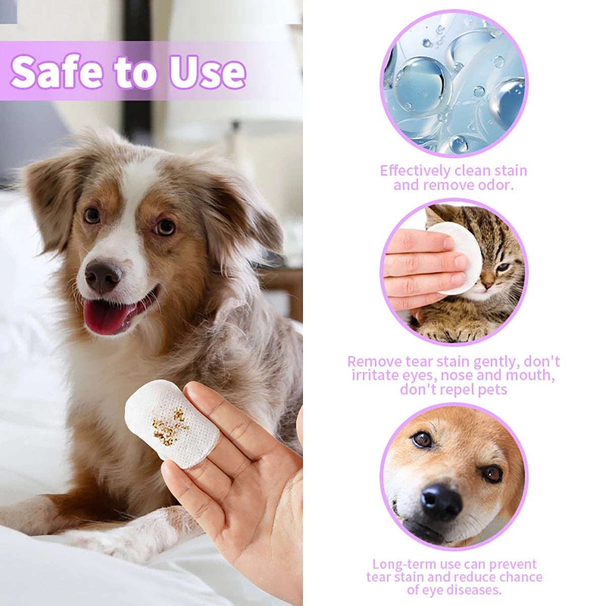 Pet Eye Wipes Tear Stain Remover for Dogs and Cats