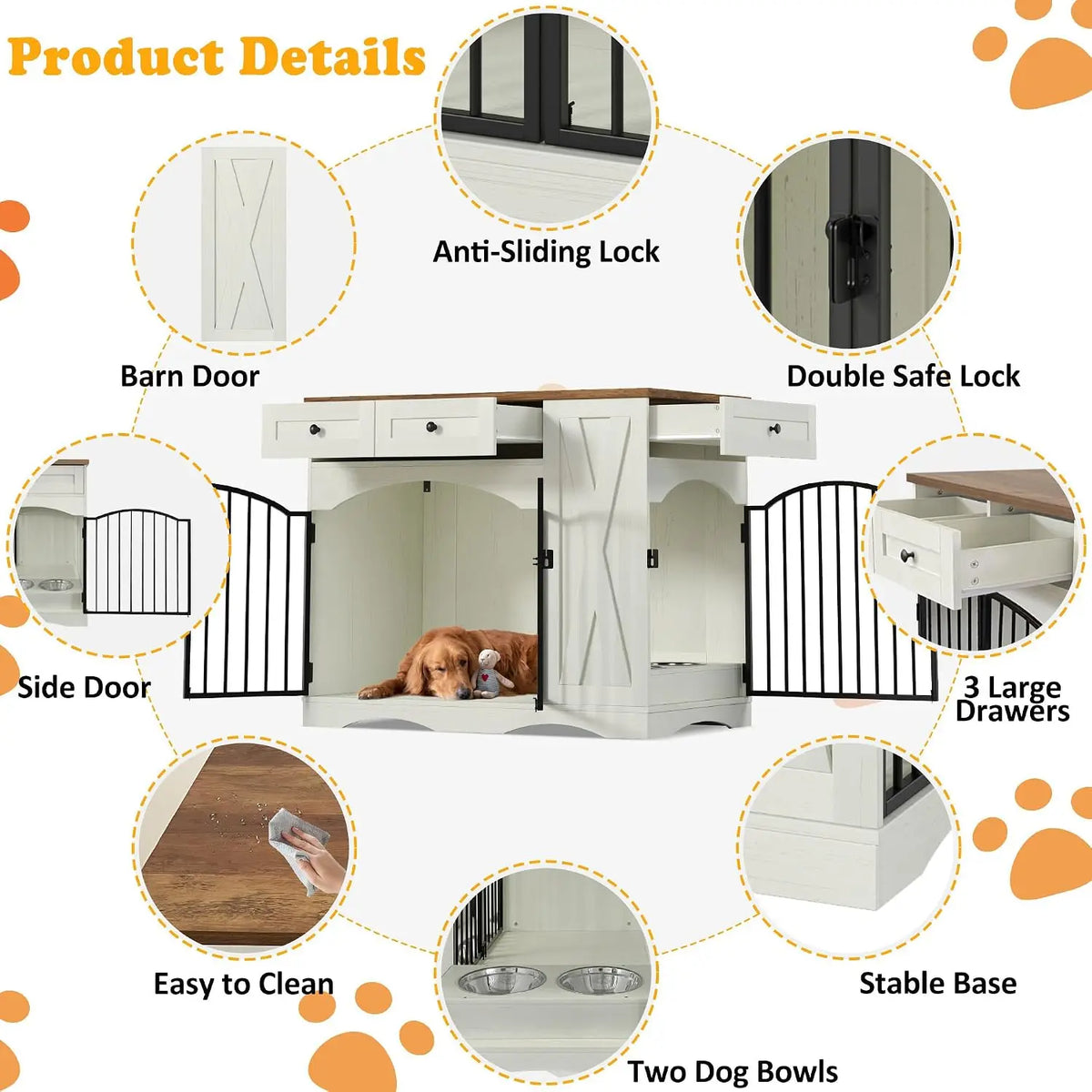 110 cm Wooden Dog Crate Furniture Kennel for Dogs