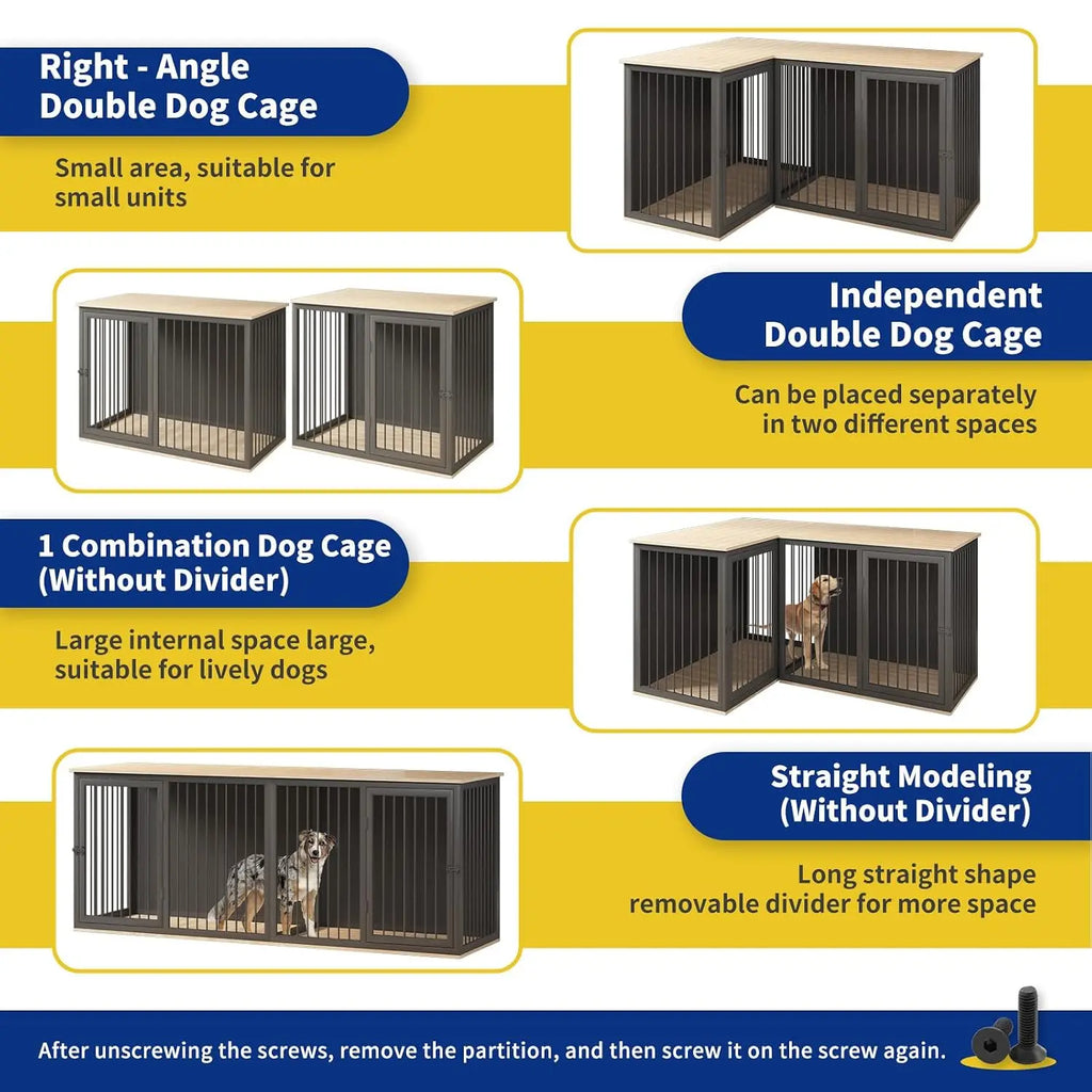 Large Double Dog Crate Furniture with Divider for Dogs