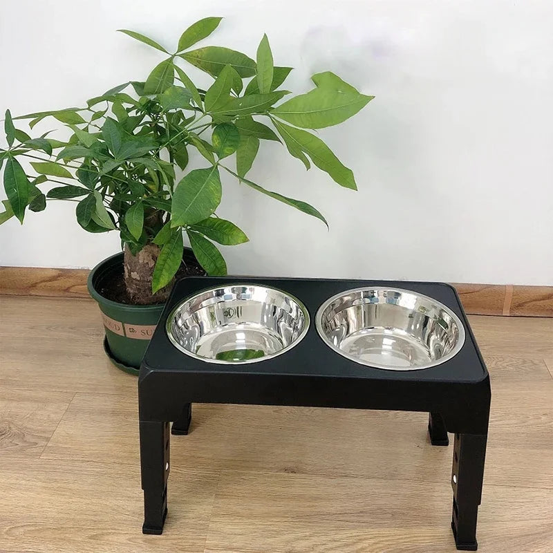 Adjustable Elevated Feeder Stand with Bowls for Dogs