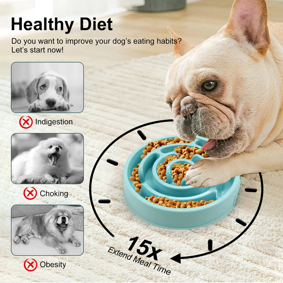 Non Slip Slow Feeder Bowl for Dogs and Cats