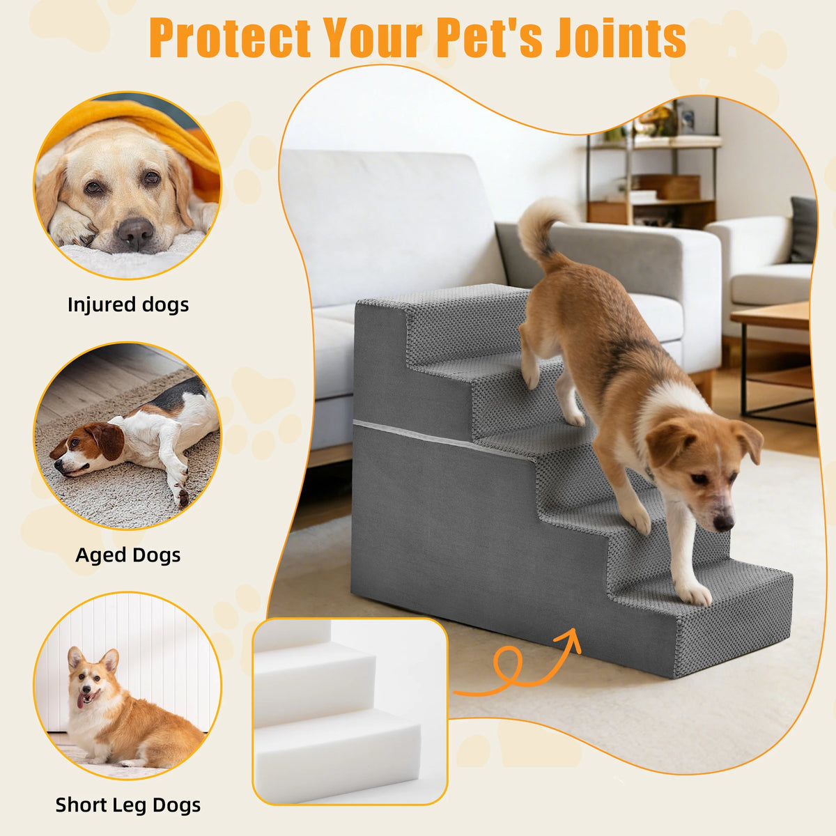 Non-Slip Foam Pet Stairs Ramp for Dogs and Cats