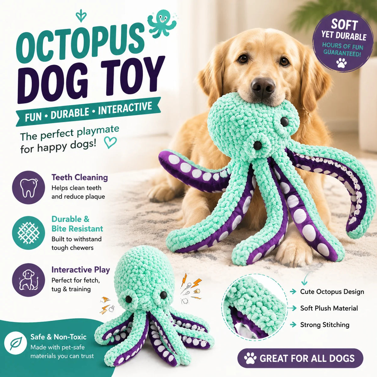 Plush Octopus Squeaky Dog Toy for Dogs