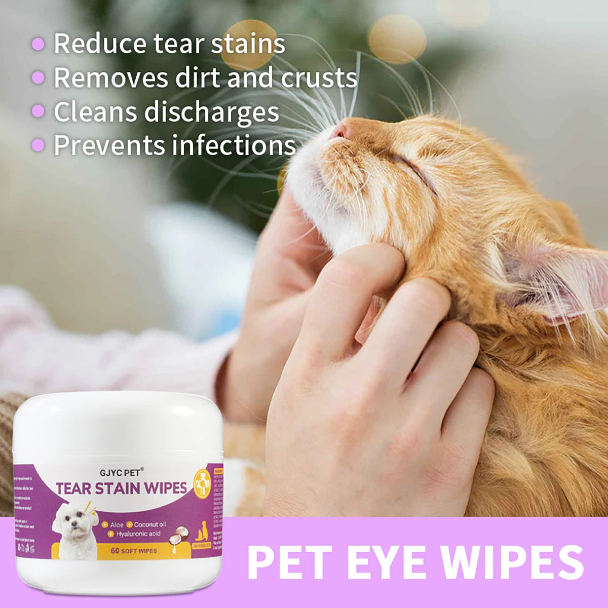 Pet Eye Wipes Tear Stain Remover for Dogs and Cats