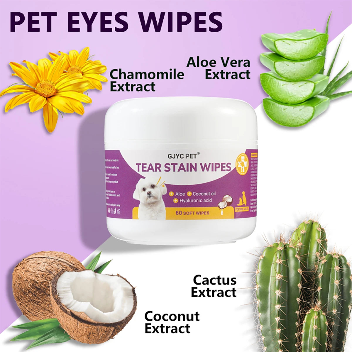 Pet Eye Wipes Tear Stain Remover for Dogs and Cats
