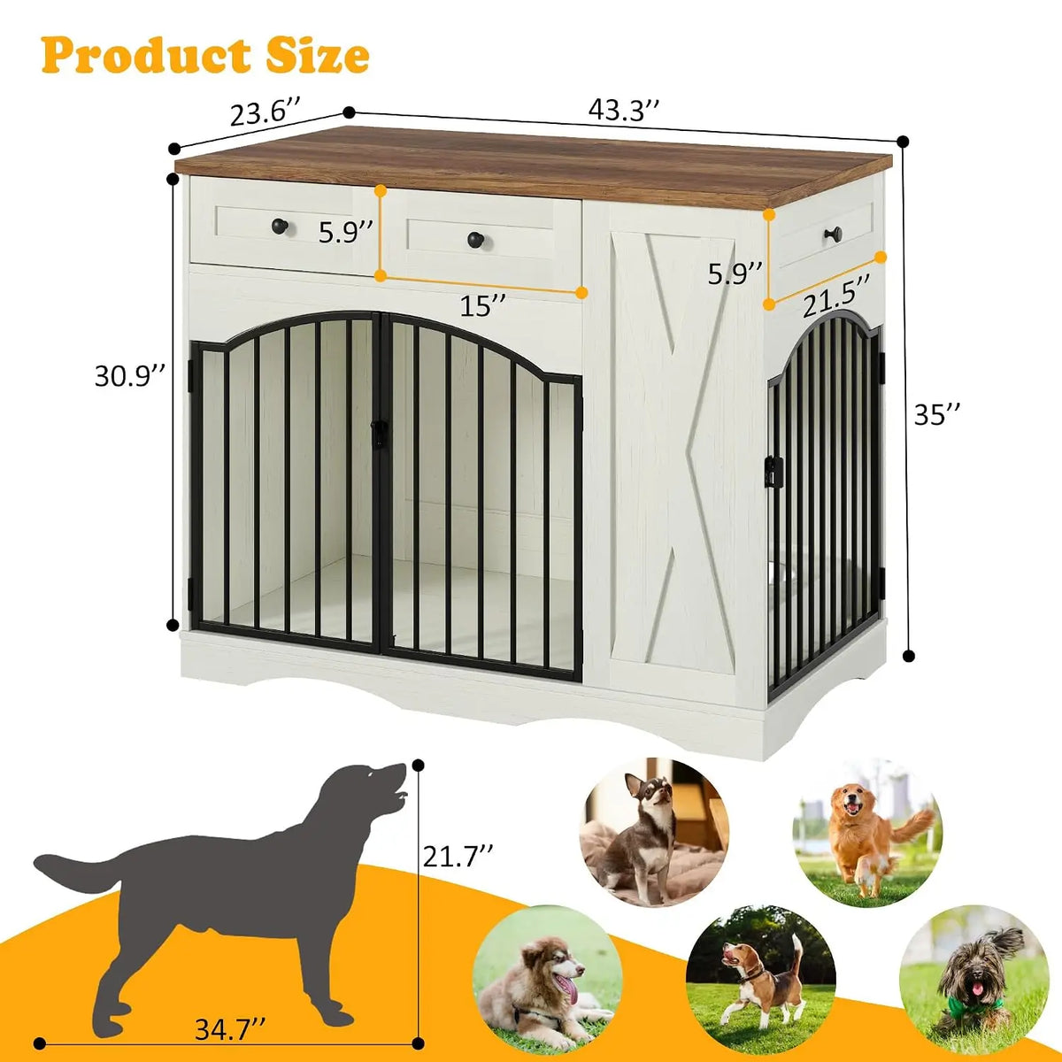 110 cm Wooden Dog Crate Furniture Kennel for Dogs
