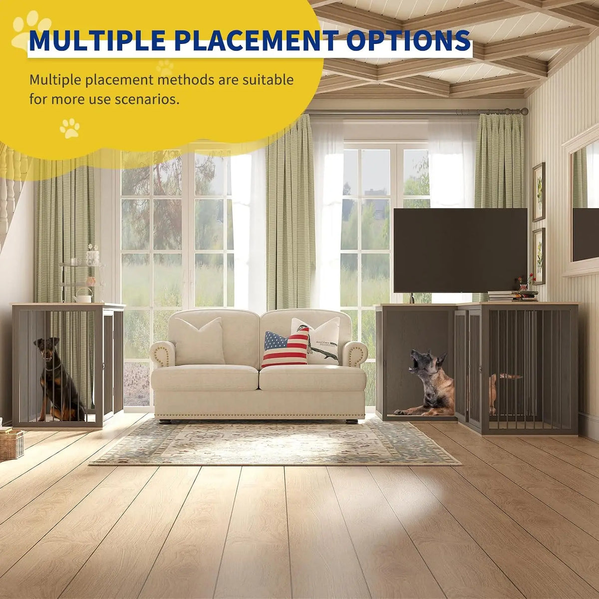 Large Double Dog Crate Furniture with Divider for Dogs