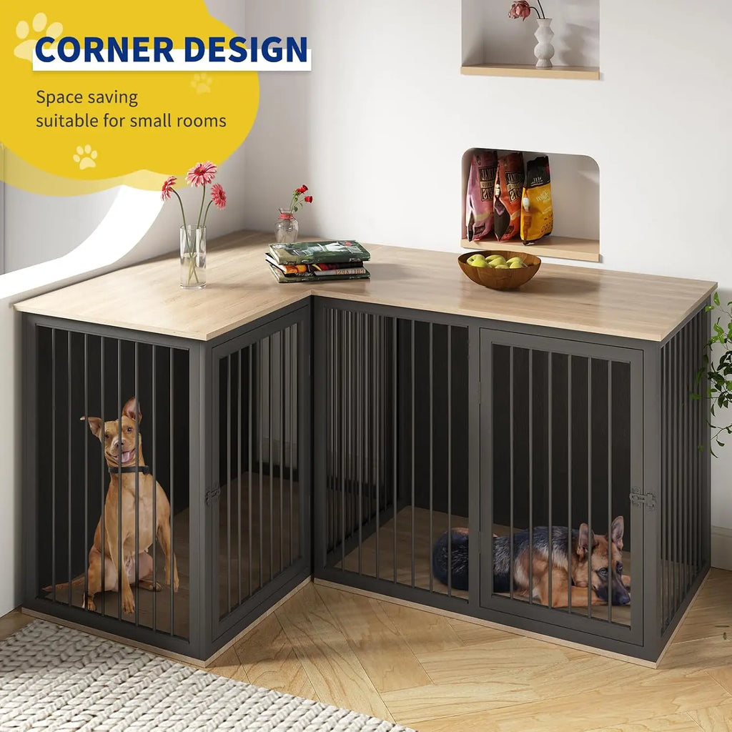 Large Double Dog Crate Furniture with Divider for Dogs